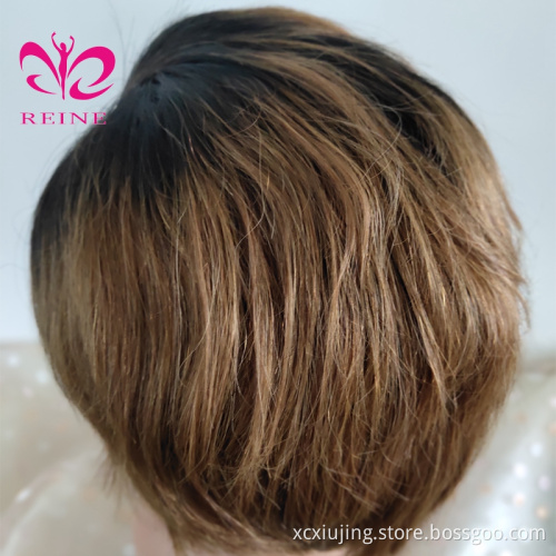 Customized Style Pixie Cut Ombre T1B/30  color Short Bob Wigs Lace Front Wigs Wavy Hair Human Hair Wigs